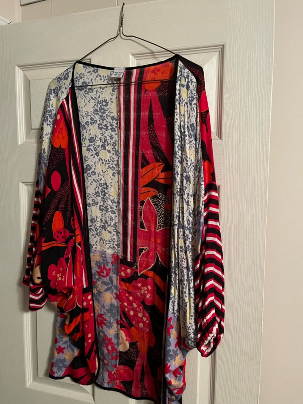 Anna & Ava Floral and Stripe Kimono - Red, Black & White